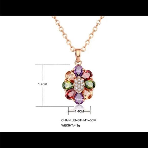 Multicolor Diamond Cubic Zirconia Mosaic Pendant Rose Gold Necklace NEW IN BOX - Picture 2 of 4